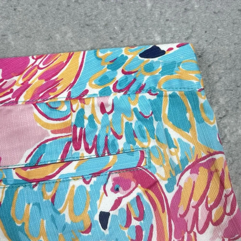 Lilly Pulitzer Buttercup Shorts Women’s 00 Blue Pink Flamingo Scallop Peel Trim